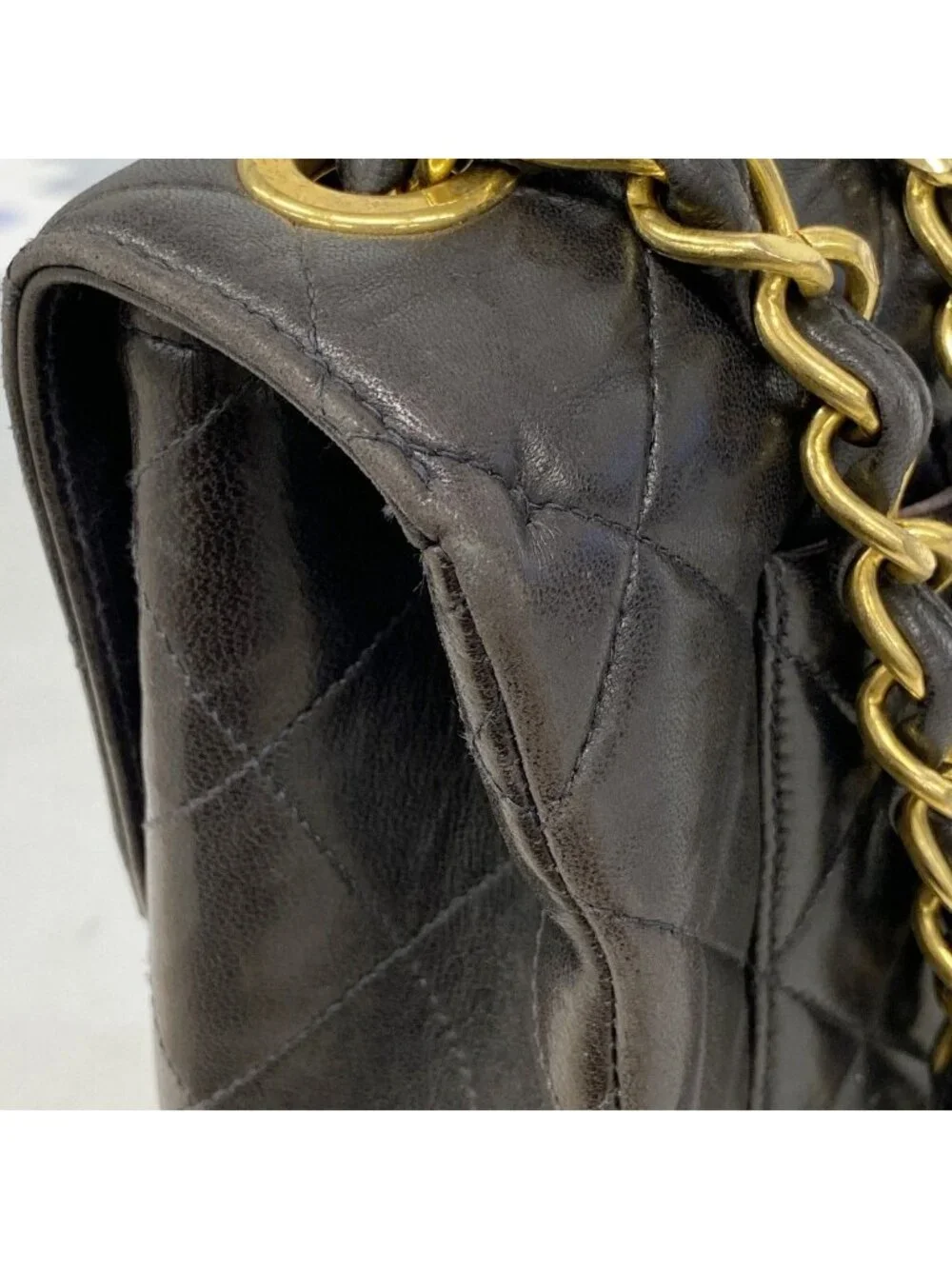 Chanel Shoulder Bag Maxi Quilted Lambskin Black Gold
